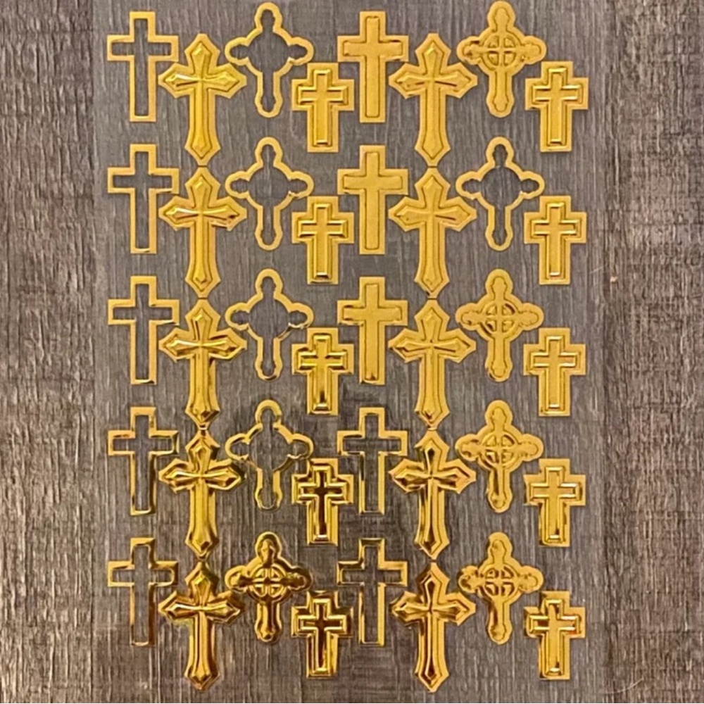 💞 New Gold Embossed Cross Foil Scrapbook Craft Stickers